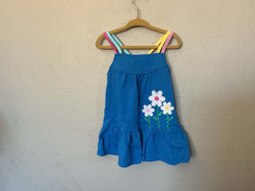 Kids Headquarters Tiered Dress w/Embroidered Daisy Flowers Multi-Colored Straps
